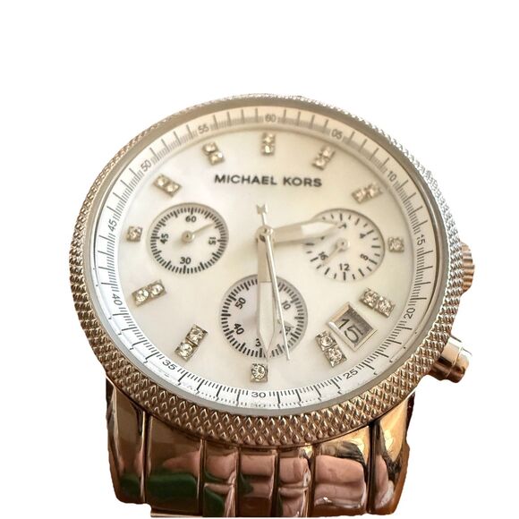 Michael Kors Silver Tone MK5020 Womens Wrist Watch Mother Of Pearl New Battery main image 4